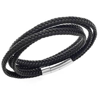 Βραχιόλι Senza Men&#039;s Steel Black Leather Strap