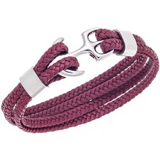 Βραχιόλι Senza Men&#039;s Steel Red Leather Strap