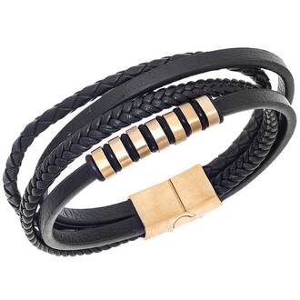 Βραχιόλι Senza Men&#039;s Steel Black Leather Strap