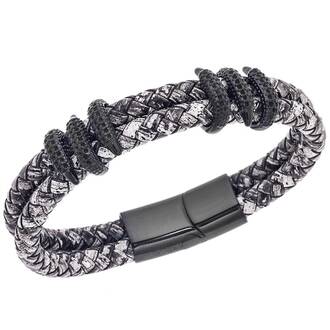 Βραχιόλι Senza Men&#039;s Steel Black&amp;White Leather Strap