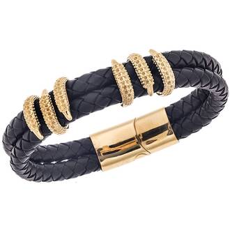 Βραχιόλι Senza Men&#039;s Steel Black Leather Strap