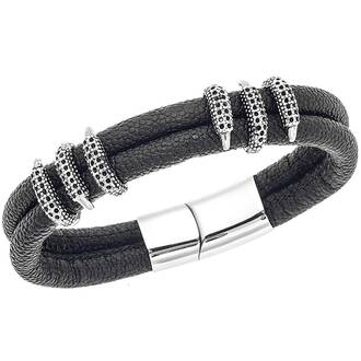 Βραχιόλι Senza Men&#039;s Steel Black Leather Strap