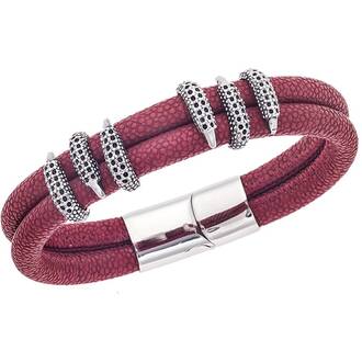 Βραχιόλι Senza Men&#039;s Steel Red Leather Strap