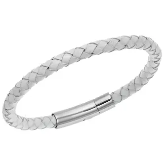 Βραχιόλι Senza Men&#039;s Steel White Leather Strap