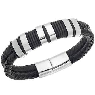 Βραχιόλι Senza Men&#039;s Steel Black Leather Strap