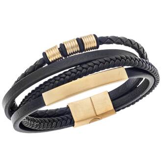 Βραχιόλι Senza Men&#039;s Steel Black Leather Strap