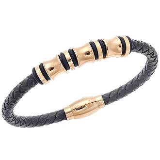 Βραχιόλι Senza Men&#039;s Steel Black Leather Strap