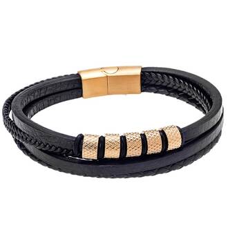 Βραχιόλι Senza Men&#039;s Steel Black Leather Strap