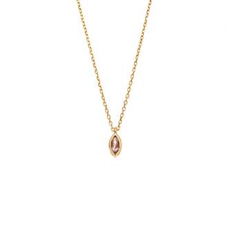 Μενταγιόν Senza Silver 925 Gold Plated, φύλλο με ροζ ζιργκόν