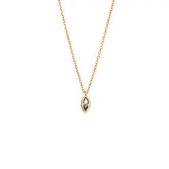 Μενταγιόν Senza Silver 925 Gold Plated, φύλλο με aquamarine ζιργκόν