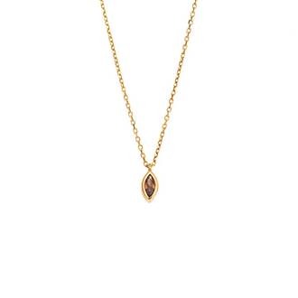 Μενταγιόν Senza Silver 925 Gold Plated, φύλλο με καφέ ζιργκόν