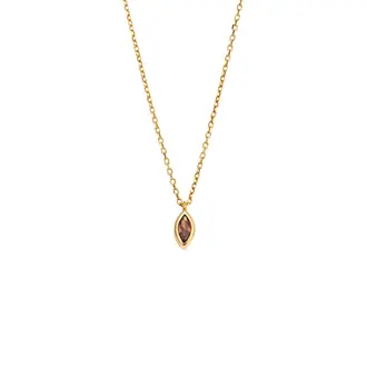 Μενταγιόν Senza Silver 925 Gold Plated, φύλλο με καφέ ζιργκόν