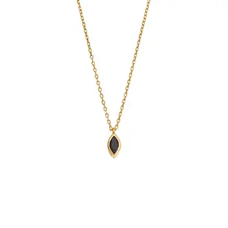 Μενταγιόν Senza Silver 925 Gold Plated, φύλλο με μαύρο ζιργκόν