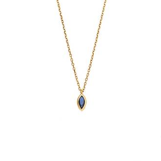 Μενταγιόν Senza Silver 925 Gold Plated, φύλλο με μπλε ζιργκόν