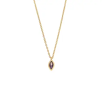 Μενταγιόν Senza Silver 925 Gold Plated, φύλλο με μωβ ζιργκόν