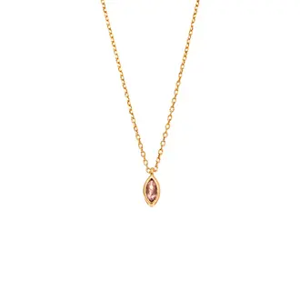 Μενταγιόν Senza Silver 925 Gold Plated, φύλλο με ροζ ζιργκόν