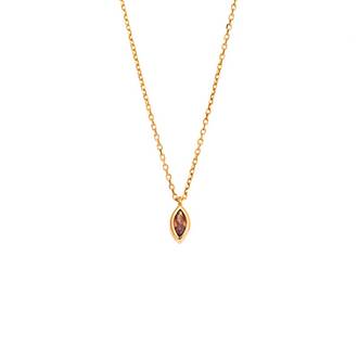 Μενταγιόν Senza Silver 925 Gold Plated, φύλλο με καφέ ζιργκόν