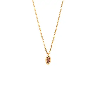 Μενταγιόν Senza Silver 925 Gold Plated, φύλλο με καφέ ζιργκόν