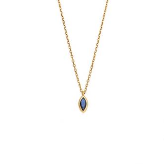 Μενταγιόν Senza Silver 925 Gold Plated, φύλλο με μπλε ζιργκόν