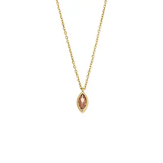 Μενταγιόν Senza Silver 925 Gold Plated, φύλλο με ροζ ζιργκόν