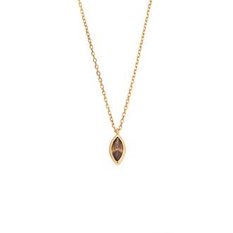 Μενταγιόν Senza Silver 925 Gold Plated, φύλλο με καφέ ζιργκόν