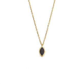 Μενταγιόν Senza Silver 925 Gold Plated, φύλλο με μαύρο ζιργκόν