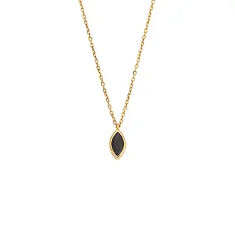 Μενταγιόν Senza Silver 925 Gold Plated, φύλλο με μαύρο ζιργκόν