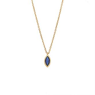 Μενταγιόν Senza Silver 925 Gold Plated, φύλλο με μπλε ζιργκόν