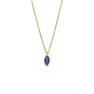 Μενταγιόν Senza Silver 925 Gold Plated, φύλλο με μπλε ζιργκόν