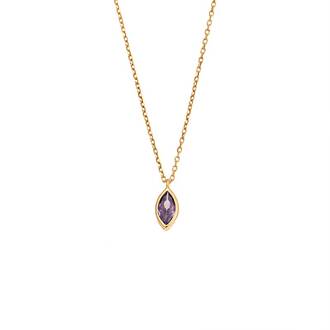 Μενταγιόν Senza Silver 925 Gold Plated, φύλλο με μωβ ζιργκόν