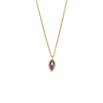 Μενταγιόν Senza Silver 925 Gold Plated, φύλλο με μωβ ζιργκόν