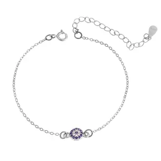 Βραχιόλι Senza Silver 925, επιπλατινωμένο ματάκι στόχος με ζιργκόν πέτρες