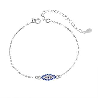Βραχιόλι Senza Silver 925, επιπλατινωμένο ματάκι με ζιργκόν
