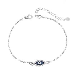 Βραχιόλι Senza Silver 925, επιπλατινωμένο ματάκι σμάλτο