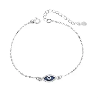 Βραχιόλι Senza Silver 925, επιπλατινωμένο ματάκι σμάλτο