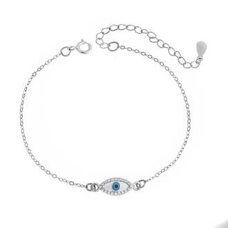Βραχιόλι Senza Silver 925, επιπλατινωμένο ματάκι σμάλτο