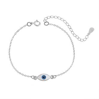 Βραχιόλι Senza Silver 925, επιπλατινωμένο ματάκι σμάλτο