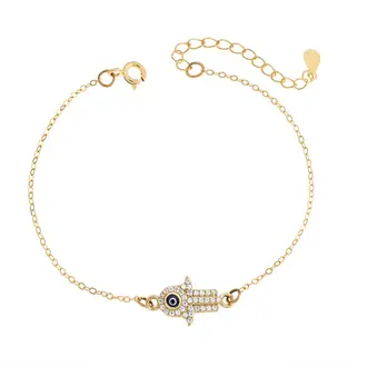 Βραχιόλι Senza Silver 925, επιχρυσωμένο Hamsa με ζιργκόν πέτρες