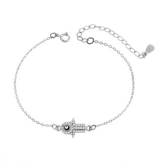 Βραχιόλι Senza Silver 925, επιπλατινωμένο Hamsa με ζιργκόν πέτρες