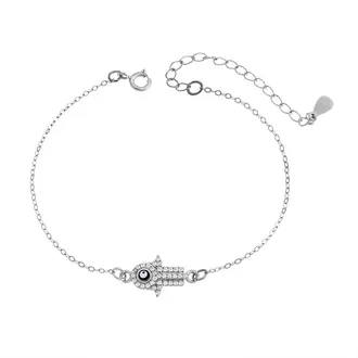 Βραχιόλι Senza Silver 925, επιπλατινωμένο Hamsa με ζιργκόν πέτρες