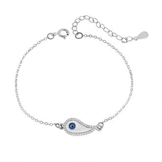 Βραχιόλι Senza Silver 925, επιπλατινωμένο Ματάκι λαχούρι με ζιργκόν πέτρες &amp; σμάλτο