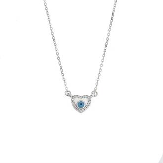 Κολιέ Senza Silver 925, Ματάκι καρδιά με σμάλτο και ζιργκόν