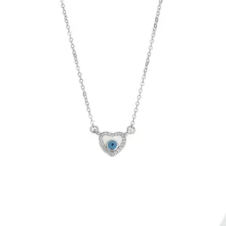 Κολιέ Senza Silver 925, Ματάκι καρδιά με σμάλτο και ζιργκόν