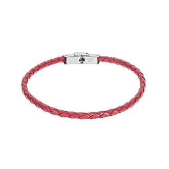 Βραχιόλι Senza Men&#039;s Steel Red Leather Strap