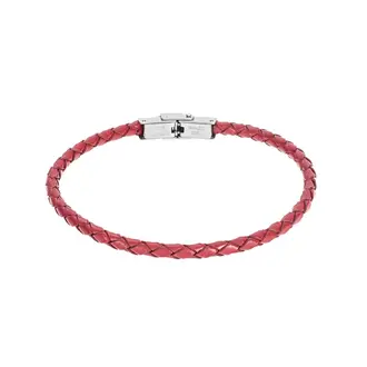 Βραχιόλι Senza Men&#039;s Steel Red Leather Strap