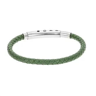 Βραχιόλι Senza Men&#039;s Steel Green Leather Strap