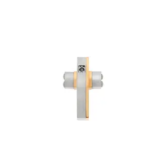 Κολιέ Senza Men&#039;s Steel, Δίχρωμος Σταυρός από Ατσάλι, με μαύρη πέτρα