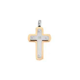 Κολιέ Senza Men&#039;s Steel, Δίχρωμος Σταυρός από Ατσάλι