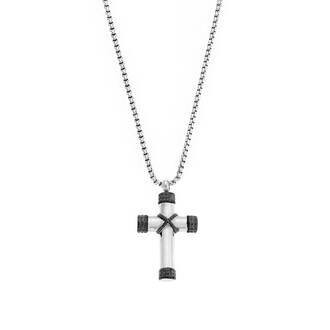 Κολιέ Senza Men&#039;s Steel, Δίχρωμος Σταυρός από Ατσάλι