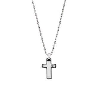 Κολιέ Senza Men&#039;s Steel, Δίχρωμος Σταυρός από Ατσάλι με ασημί καδένα